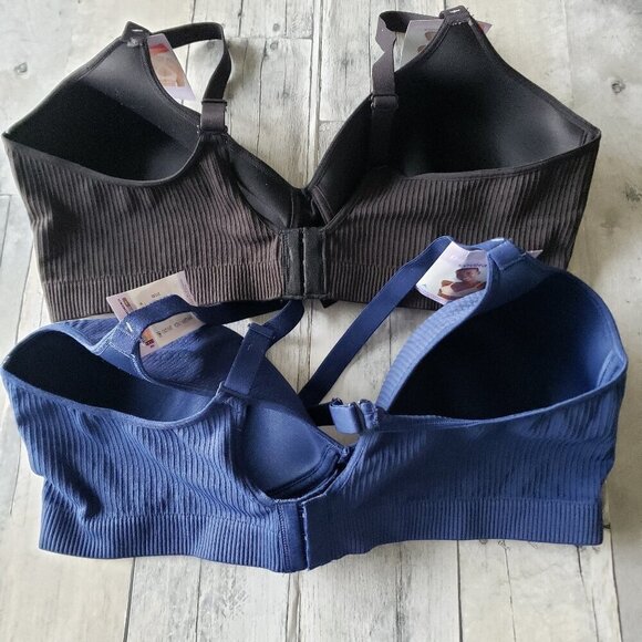 NWT - Hanes Cool Comfort Set of 2 Blue and Black Wire Free Bras - Size 2XL - Picture 4 of 4